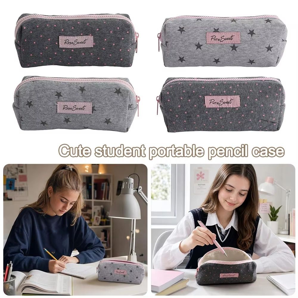 Cosmetic Organizer Star Print Pencil Cases Large Capacity Student Pen Bag Women Girls
