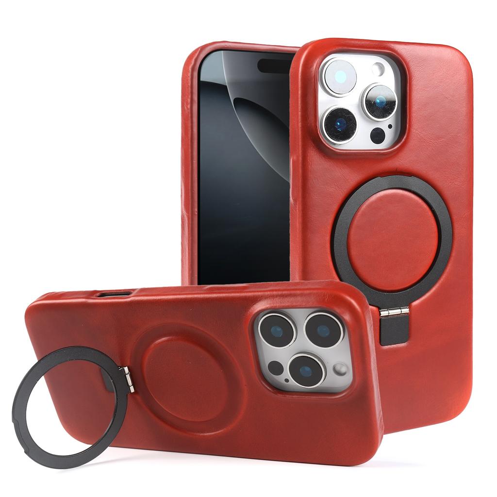 Чехол из натуральной кожи с подставкой для iPhone 16 Pro Max 16e 15pro 14 13 12 11, полностью закрывающий телефон, крышка + магнитный держатель
