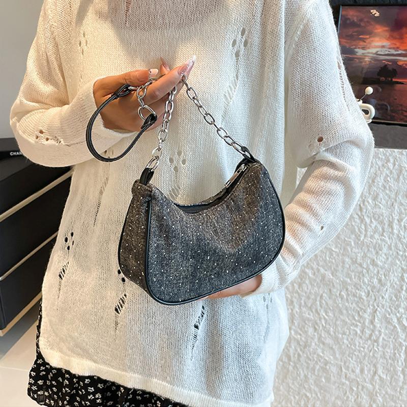 Женская сумка через плечо Модная джинсовая сумка через плечо, Простая однотонная сумка, Женская цепочка, Ручная под мышкой, Женская сумка