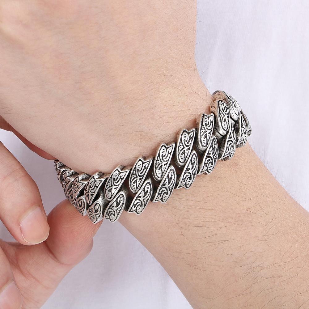 Крутой тяжелый браслет из цельной нержавеющей стали для мужчин, массивный, ширина 20 мм, тотемный стиль, цепочка, велосипедные браслеты, мужские, 4 цвета в наличии