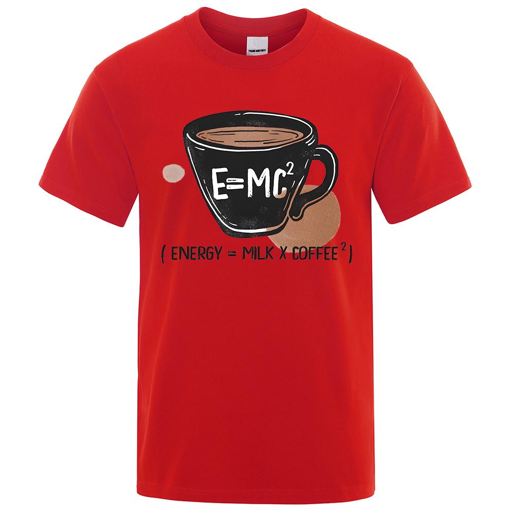 Футболка с принтом «Energy=Milk*Coffee²» для мужчин, повседневная, с коротким рукавом и карманом, хлопковая одежда, большие футболки