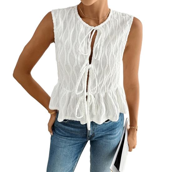 Женская майка с завязками спереди, летняя рубашка без рукавов с круглым вырезом, повседневная блузка для пляжного отдыха