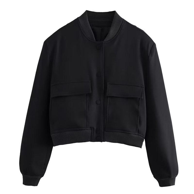 Women's Bomber Jacket Coat Aviator Jackets Autumn Winter Button Cropped Jackets Woman Fashion Casual Crop Outerwear