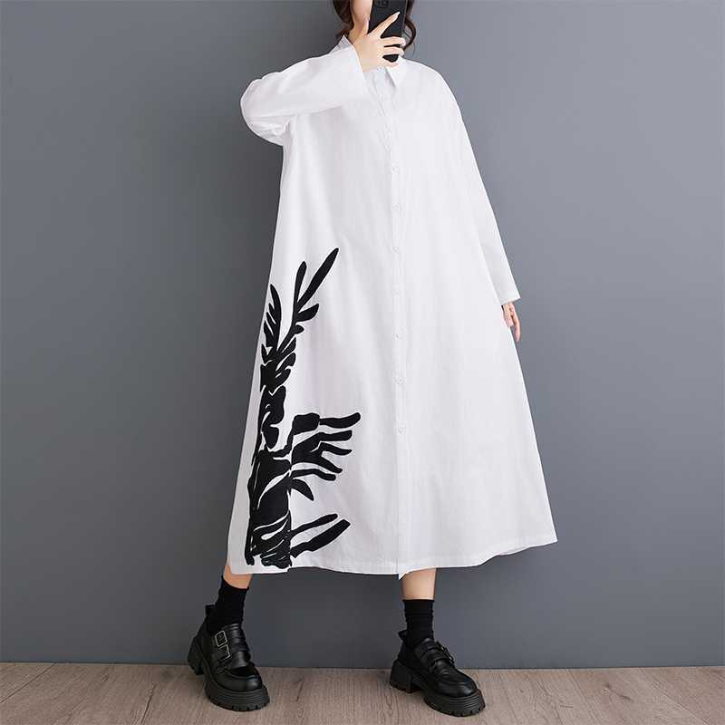 Loose Large Size Splicing Casual Simple Printed Sweet Long Sleeve Shirt Dresses