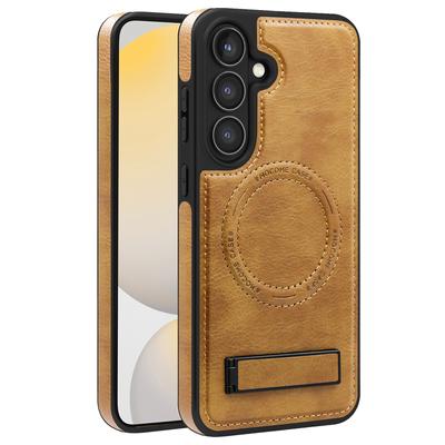 Для Samsung Galaxy S24 FE Магнитный чехол со складной подставкой Задняя крышка телефона из ПК, силикона и кожи