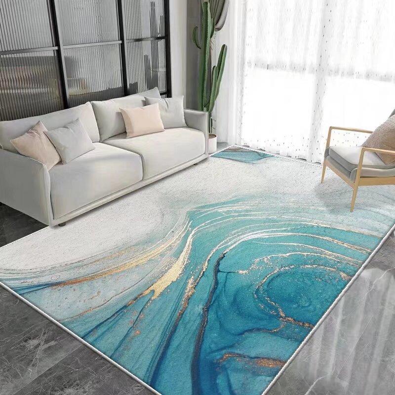 Современный КОВЕР ДЛЯ ГОСТИНОЙ Нескользящий Домашний Декор Роскошный Легкий Роскошный Золотой Синий Ковер для Зоны Моющийся Коврик для Гостиной Прикроватная Комната