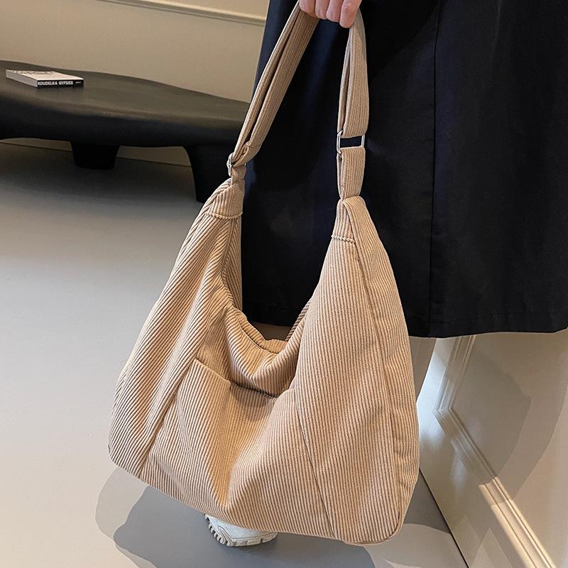 Сумка-тоут женская большая вместительная вельветовая сумка через плечо сумка для учебы и учебы однотонная сумка-тоут