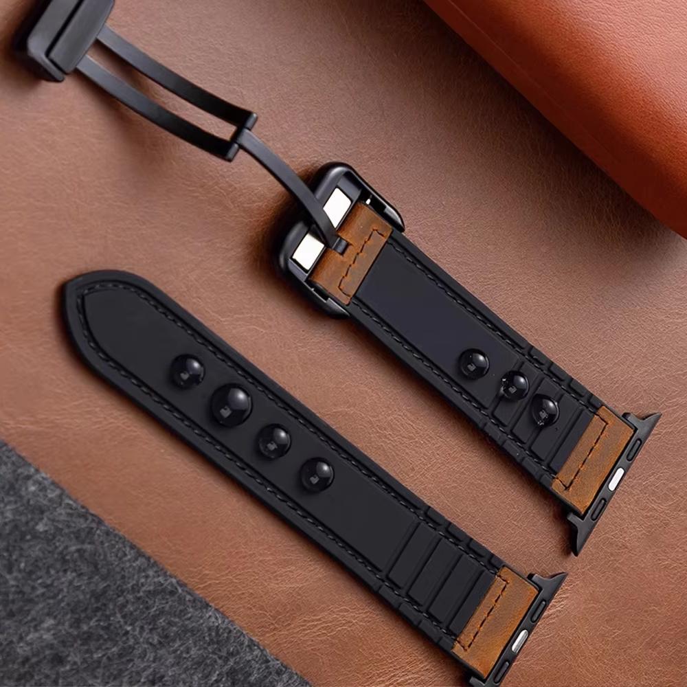 Для ремешка Apple Watch Ultra 2 49 мм 9 8 7 45 мм 41 мм Силиконовый кожаный магнитный ремешок для Iwatch Серии 10 6 5 42 38 мм Браслеты