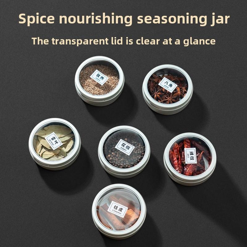 6pcs Tinplate household kitchen refrigerator magnetic seasoning box lid spice box mini ingredient storage box seasoning jar