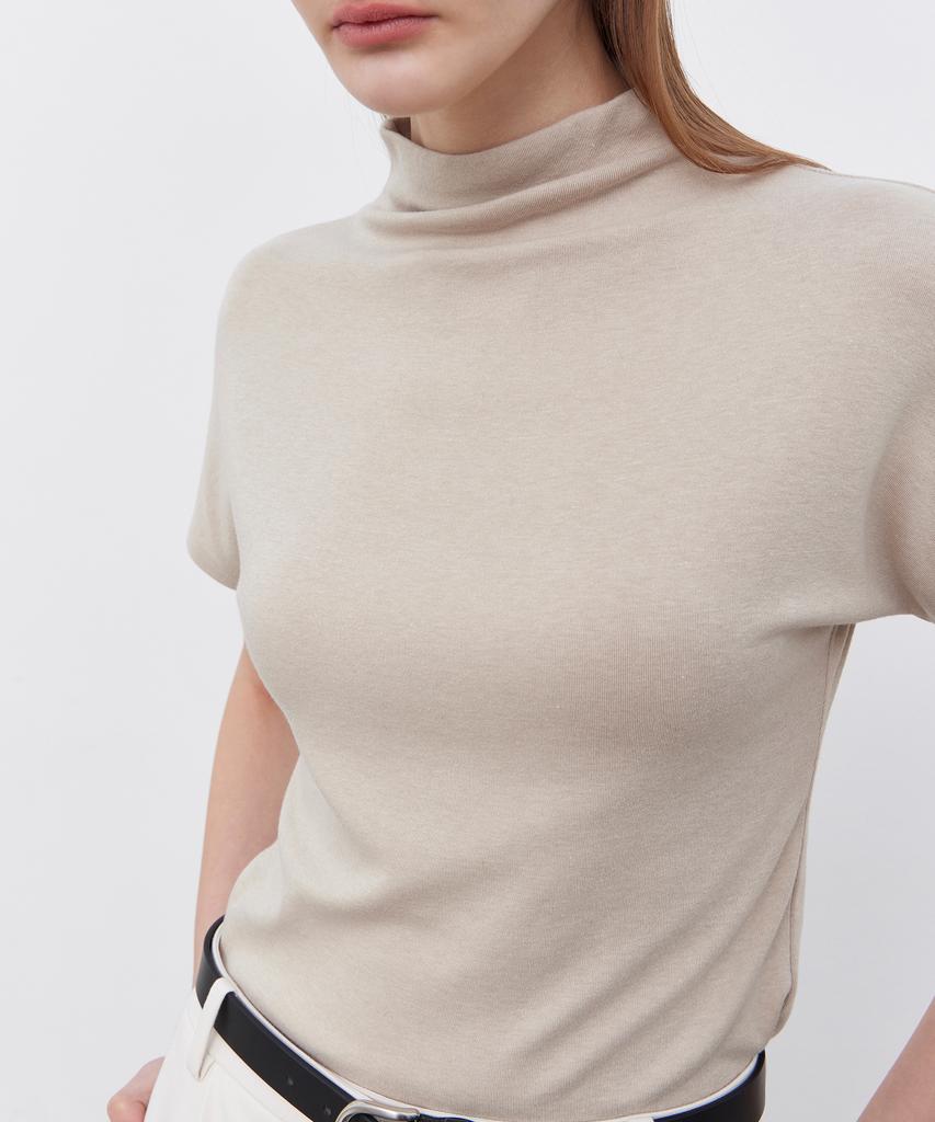 NOTIA Turtle Neck Half Sleeve T-Shirts - Beige