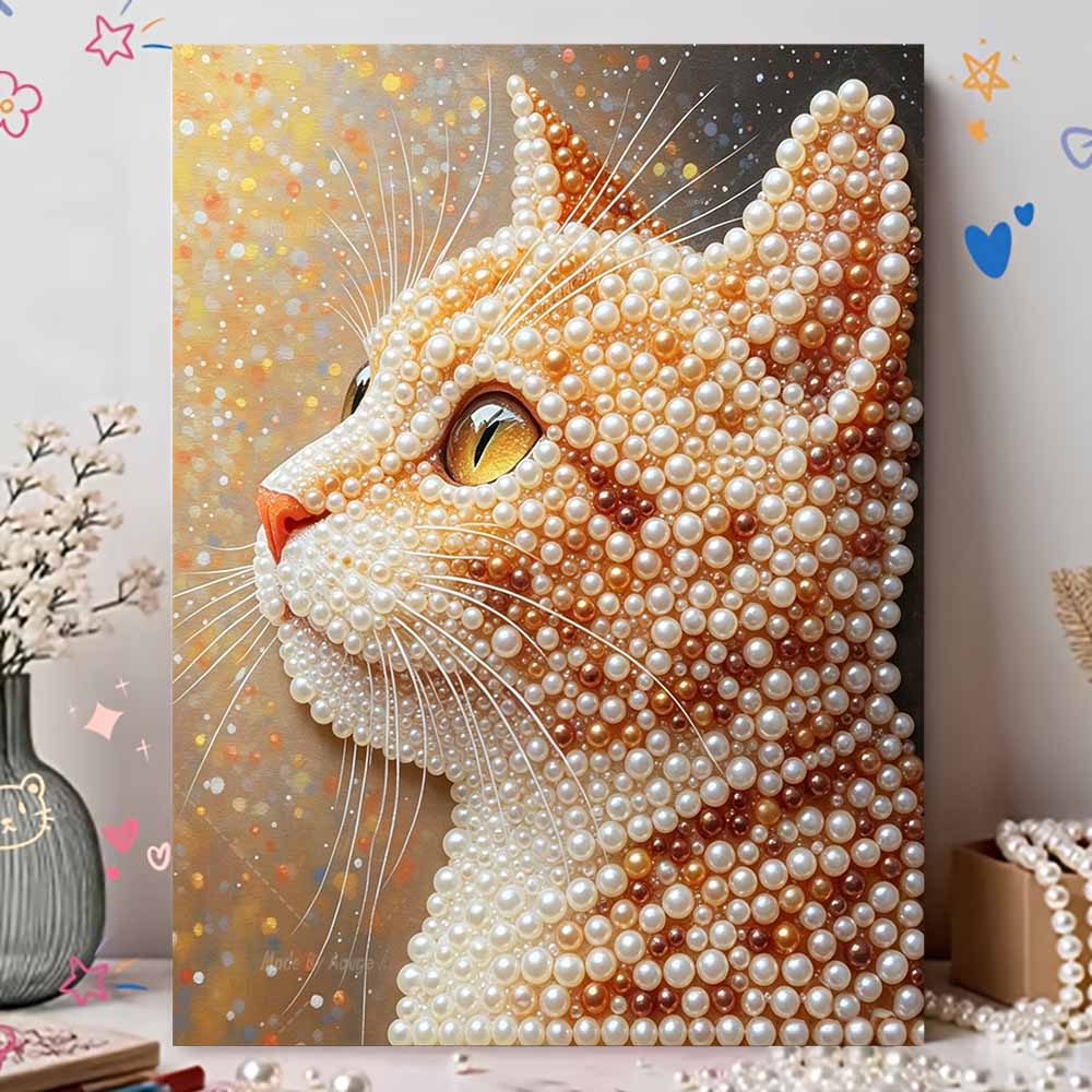 Набор для рисования жемчугом DIY Элегантный портрет кошки Безрамный Искусство из сверкающих бусин Холст Креативный декор для дома Поделка для начинающих