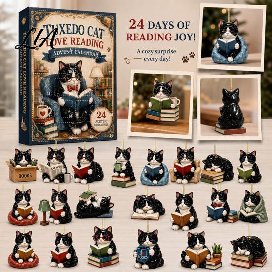 Christmas Tree Decor 24 Days Advent Calendar 2026, 2D Acrylic Reading Cats/Dogs/Forest Animals for Boys Ornament Countdown Calendar, Cute Pet Pendants