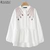 Women Casual Round Neck Long Sleeve Loose Embroidery Blouse
