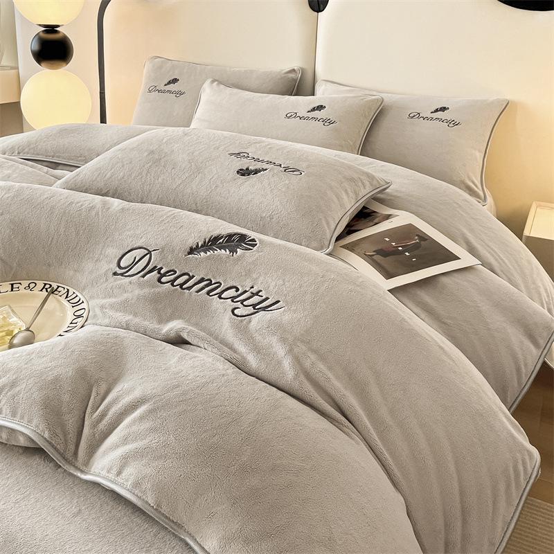 Зимний двухсторонний бархатный коралловый флисовый комплект пододеяльника и простыни класса А (4 шт)