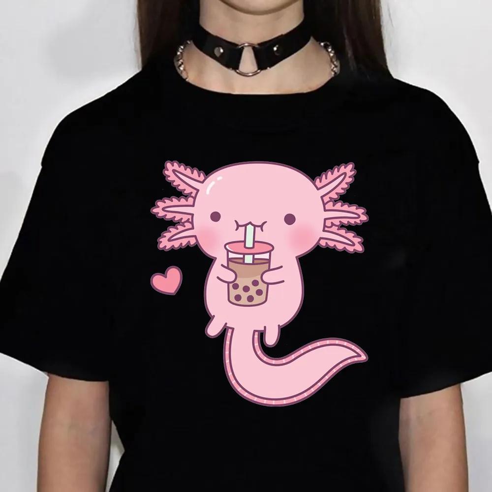 Футболка Axolotl, одежда унисекс, милая, кавайная, винтажная, y2k, футболка, женская, унисекс, Drink Bubble Tea, повседневная, с коротким рукавом, футболка