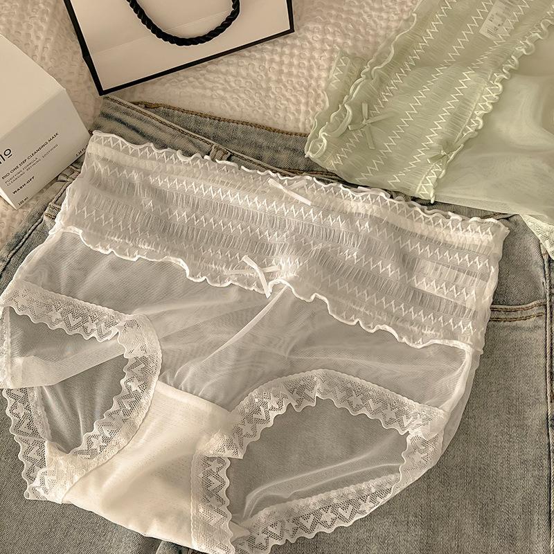 Women's Panties Plus Size Mid-waist Translucent Lace Edge Sexy Hip Lift Breathable Briefs