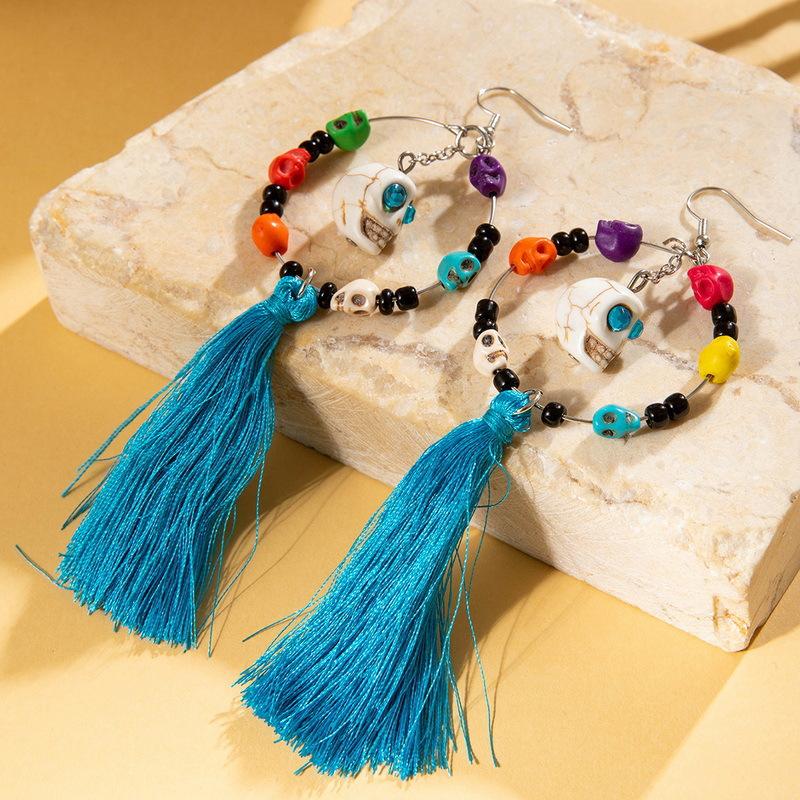 Punk Bohemian Earrings Gothic Gothic Skeleton Earrings Halloween Dangle Eardrop Punk Skull Tassel Drop For Fashion Events