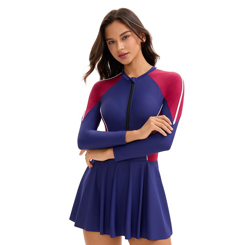 Консервативный цельный купальник для женщин, сочетающийся по цвету, с длинными рукавами, солнцезащитный купальник для серфинга, консервативный купальник с юбкой.