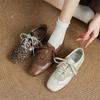 Fashion New Spring Genuine Leather Woman Shoes Square Toe Women Pumps Shoes for Women Lace Loafers Low Heel Leopard Print Flat Shoes