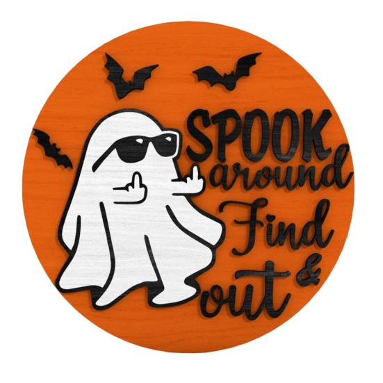 Halloween Ghost Door Sign Spook Around Find Out Welcome Sign Front Porch Hanging Wooden Plaque for Home Window Wall Decor