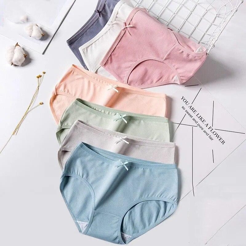 7Pcs Women Panties Breathable Cotton Underwear Seamless Ladies Low Waist Lingeries Cute Bow Briefs