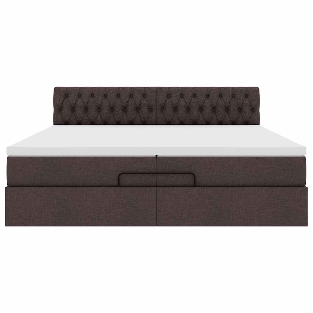 Ottoman Bed with Mattress Dark Brown 200x200 cm Fabric