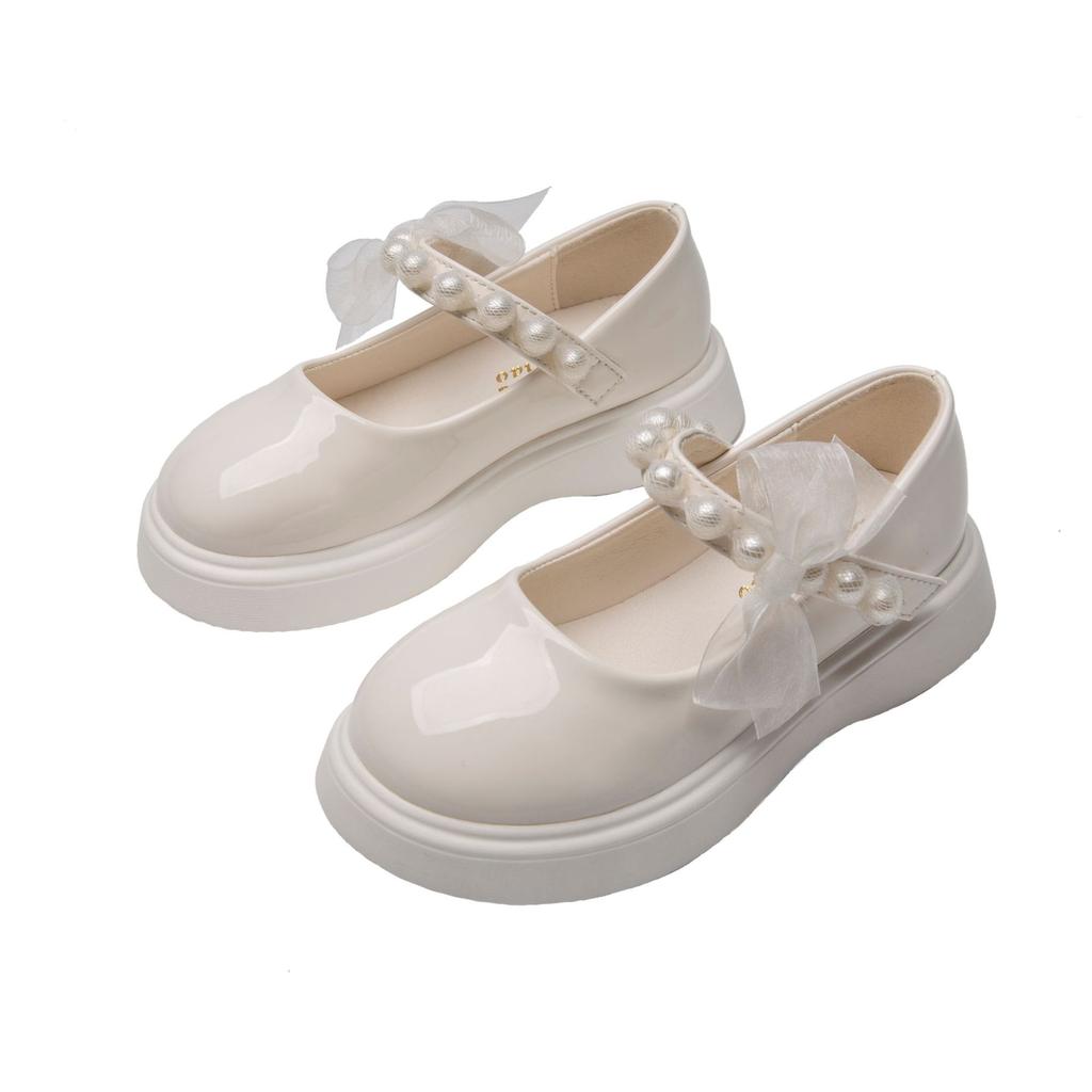 Kids Mary Jane Shoes Elegant Lace Bowknot Girls' Flat Leather Shoes for Wedding Party Versatile Fashion Children Princess Shoes