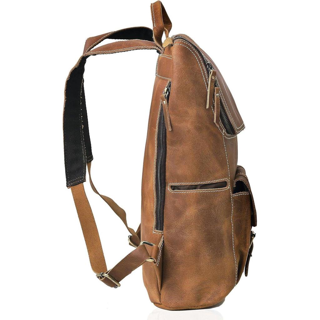 Full Grain Leather Backpack for Men - 17 Inch Laptop Bag - Vintage Travel Rucksack - Casual Daypack for Womens