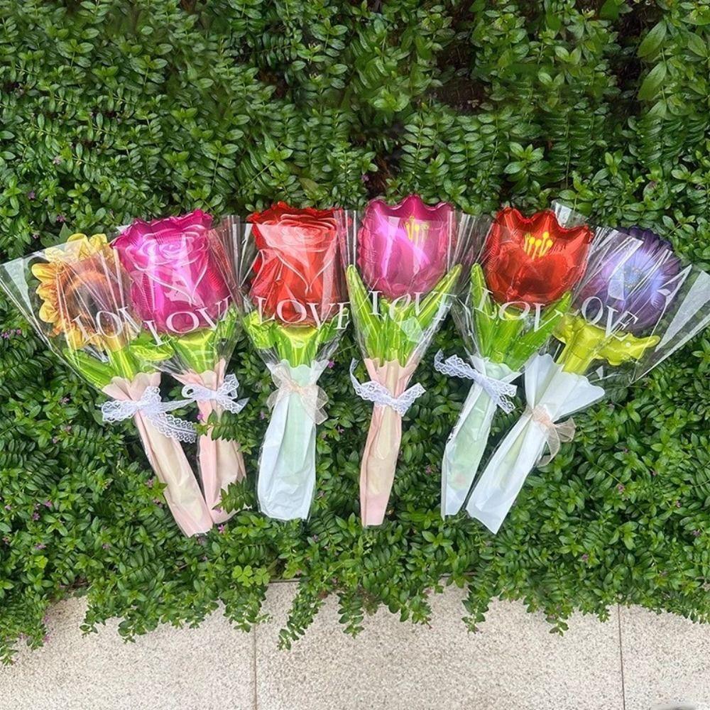 5PCS Tulip Rose Flower Shape Balloons Daisy Sunflower Balloon Bouquet New Rose Balloon  Anniversary
