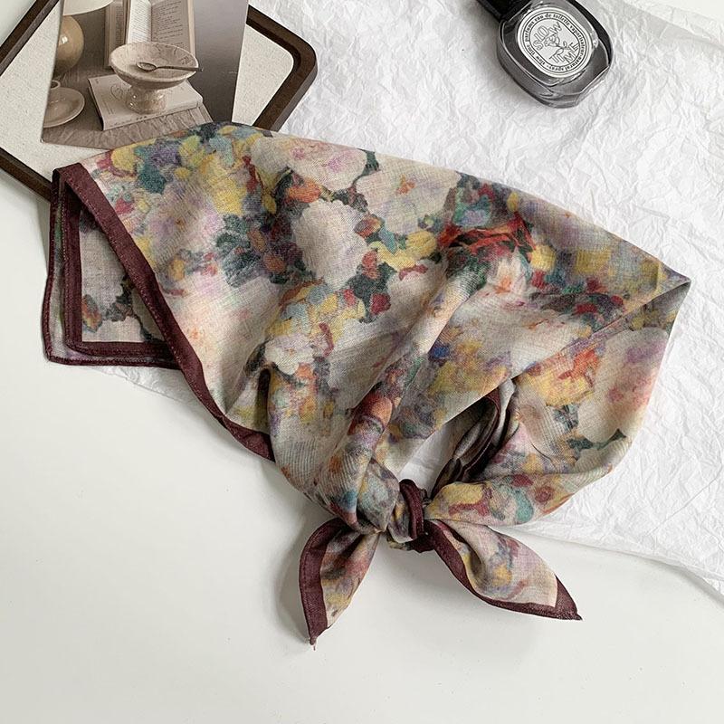 70 Double-sided Silk Scarf, Small Square Scarf, Scarf, White Rose Linen Silk Scarf, New High-end Scarf, Shawl Cover.