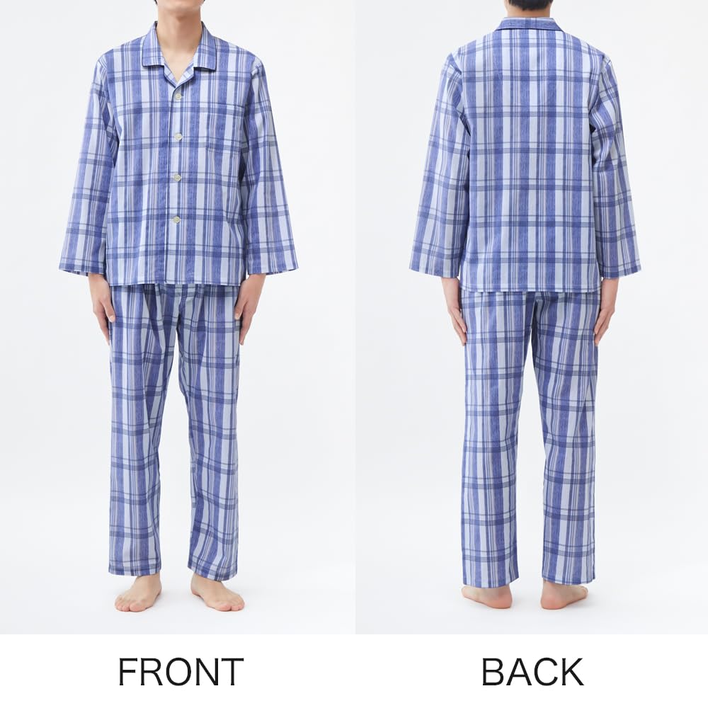 Gunze Хлопковый с длинным рукавом Натуральный темно-синий Размер S Мужской 100% Пижама, Влагоотводящая, Быстросохнущая, Брюки, Спереди на пуговицах, Креп, Влагоотводящая,