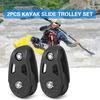 2 PCS Kayak Slide Rail Anchor Trolley Kit Pulley Blocks for Kayak Canoe Boat