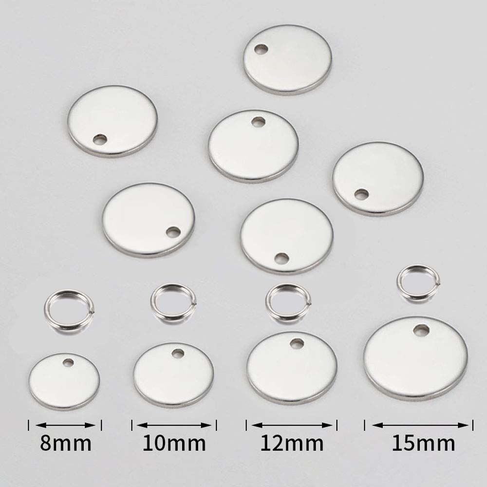 20pcs Stainless Steel Round Stamping Blank Dog Tags Pendants with Open Jump Rings DIY Bracelet Charm Jewelry Findings Wholesale