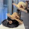 Temperament flower top hat double-layer big edge hemp yarn splicing hand hook straw hat summer sun hat children's foldable basin hat
