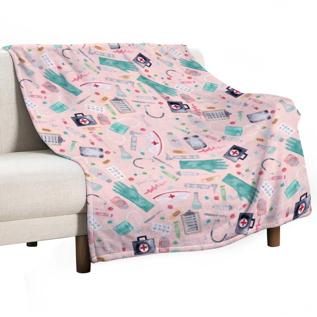 Medical Pattern Doctor Nurse Watercolor Pink Texture Throw Blanket Sleeping Bag Winter beds Bed Blankets For Baby Blankets