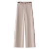 Женские бежевые брюки из кашемировой шерсти Осень/Зима 2024: Свободный, с высокой посадкой, широкие штанины, прямой крой.
