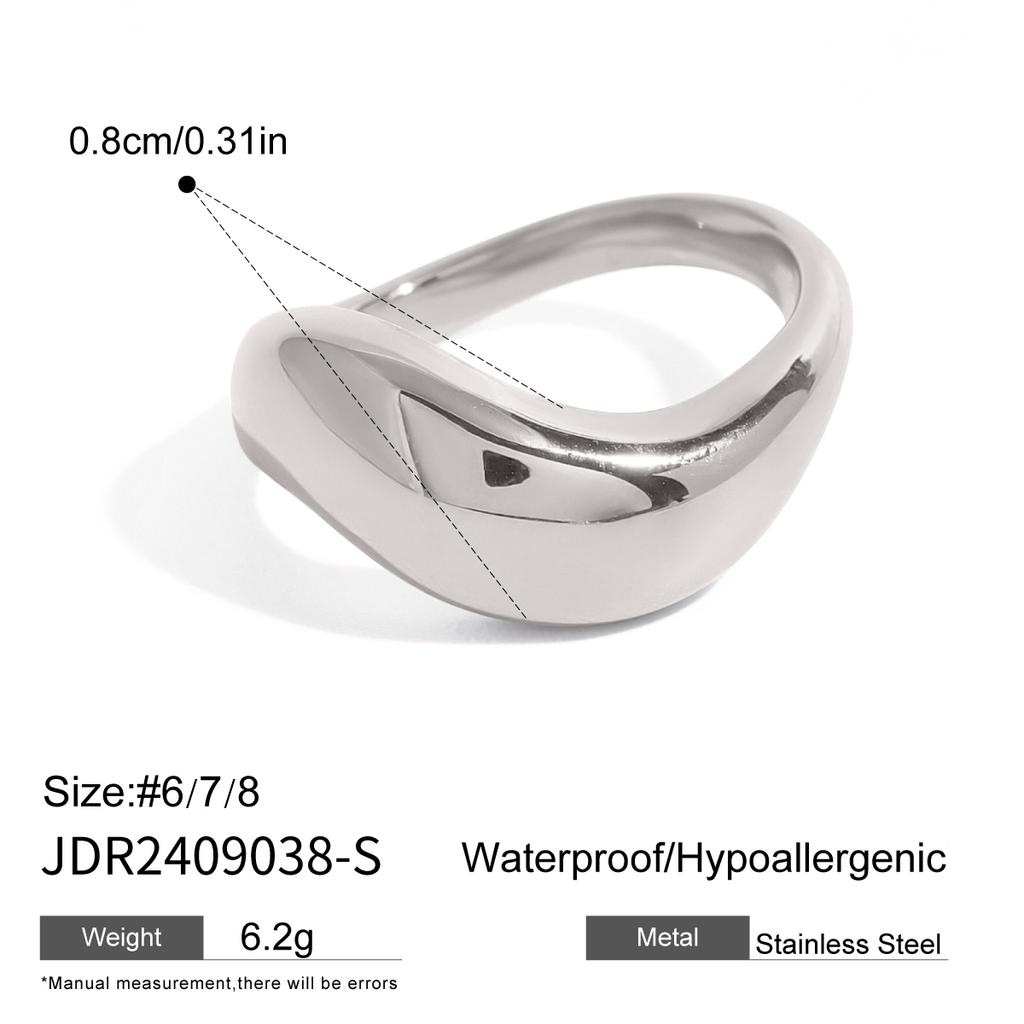 Шарм Роскошь 18k Золото Нержавеющая Сталь Гладкая Волна Необычное Кольцо Для Унисекс Водонепроницаемое Антиаллергенное Ювелирное Изделие Подарок