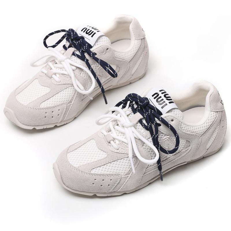 Женские кожаные кроссовки Dexun осень 2024 года: Двухцветные шнурки, стиль Форреста Гампа, повседневные туфли для папы