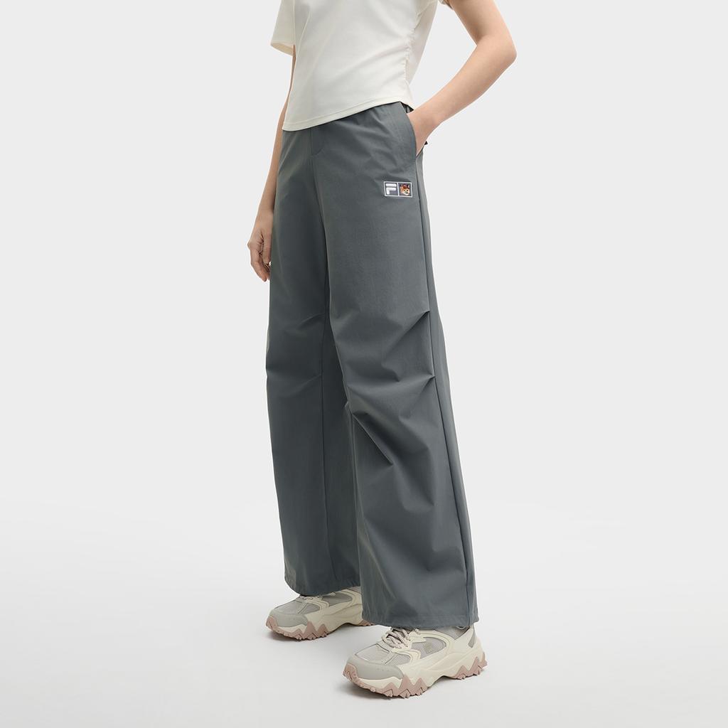 Fila X MAISON KITSUNE Original Fashion Stretch Simple Comfortable Woven Wide-Leg Cool Casual Pants Women Pants Green Wood-Gray F11W529803F-DY