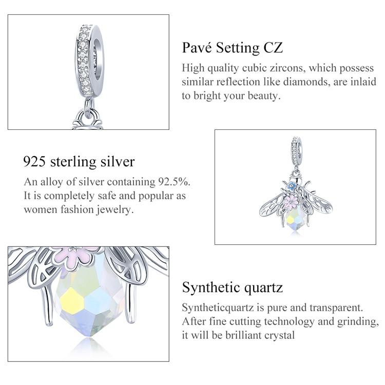 BAMOER Аутентичные стерлингового серебра 925 пробы красочные пчелы прозрачные бусины с фианитами подвеска для браслета DIY изготовления ювелирных изделий