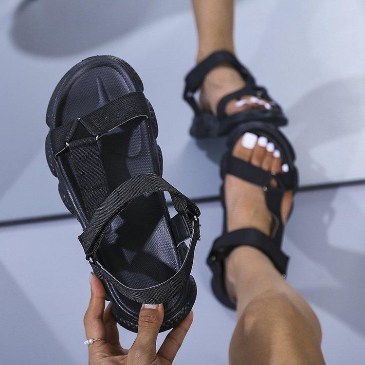 Обувь 2024 года, лето, новые однотонные сандалии на плоской подошве, женские сандалии большого размера с одним словом