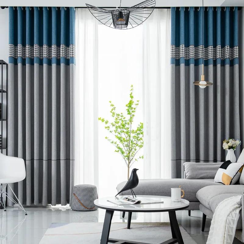 Шторы «гусиные лапки» для спальни, затемняющие гостиную, двойные открытые домашние эркеры, сплошной цвет, карниз для штор