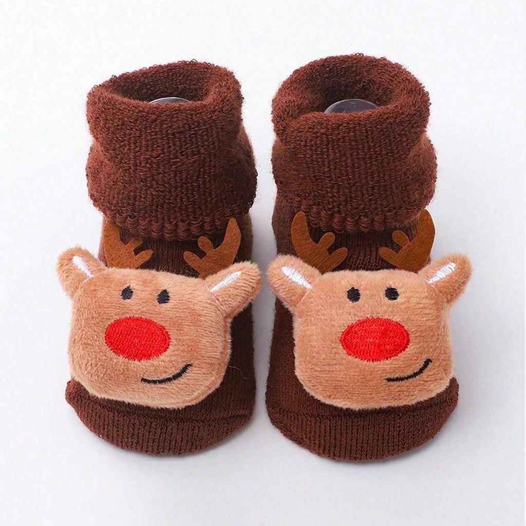 Рождественские детские носки с Сантой и оленями, нескользящие первые шаги для новорожденных младенцев, милый праздничный подарочный набор