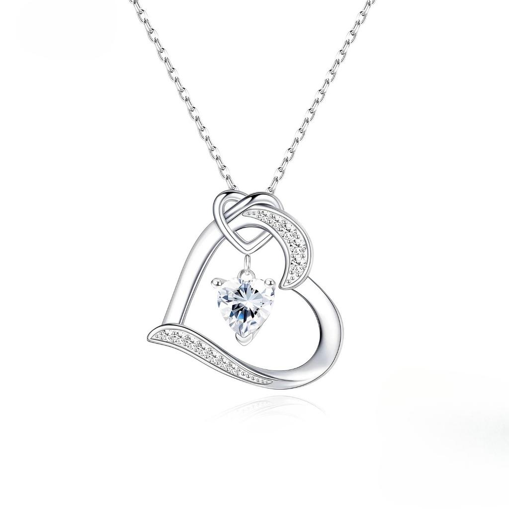 Sterling Silver Heart Necklace for Women White Gold Plated Heart Pendant Necklace Jewelry