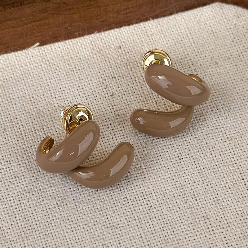 Простые новые коричневые геометрические серьги в стиле ретро с темпераментом, французские серьги, украшения для девочек