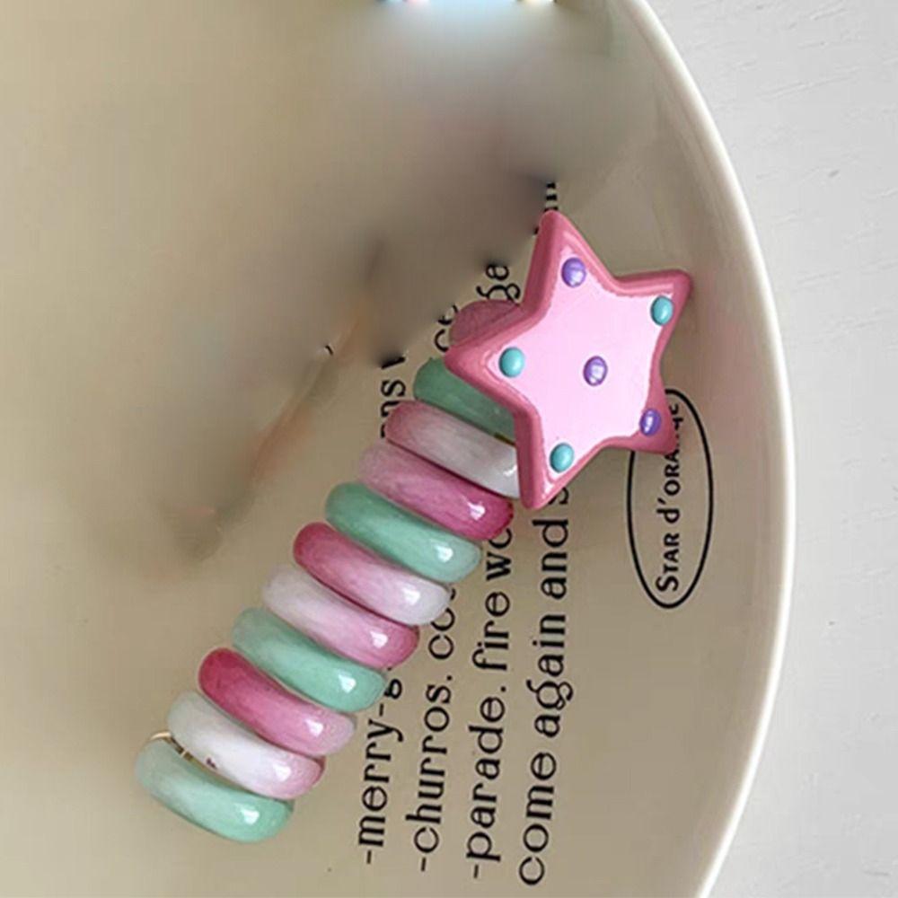 Звездный Радужный Кольцо для Волос Конфетный Цвет Спиральная Пружина Веревка для Волос Милая Телефонная Линия Веревка для Волос Платформа