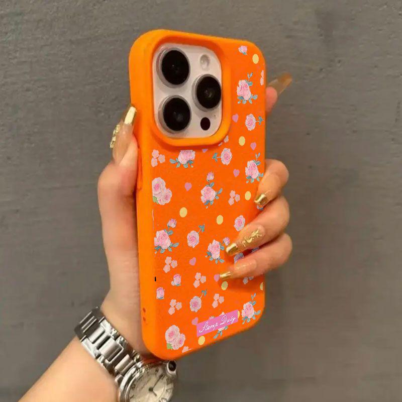 Чехол с цветочным узором и текстурой личи для Apple iPhone 15, 16, 17 Pro Max, мягкий чехол