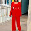 YYFS Женская мода повседневная весна осень однотонный принт длинный рукав квадратный воротник высокая талия брюки комбинезоны и комбинезоны