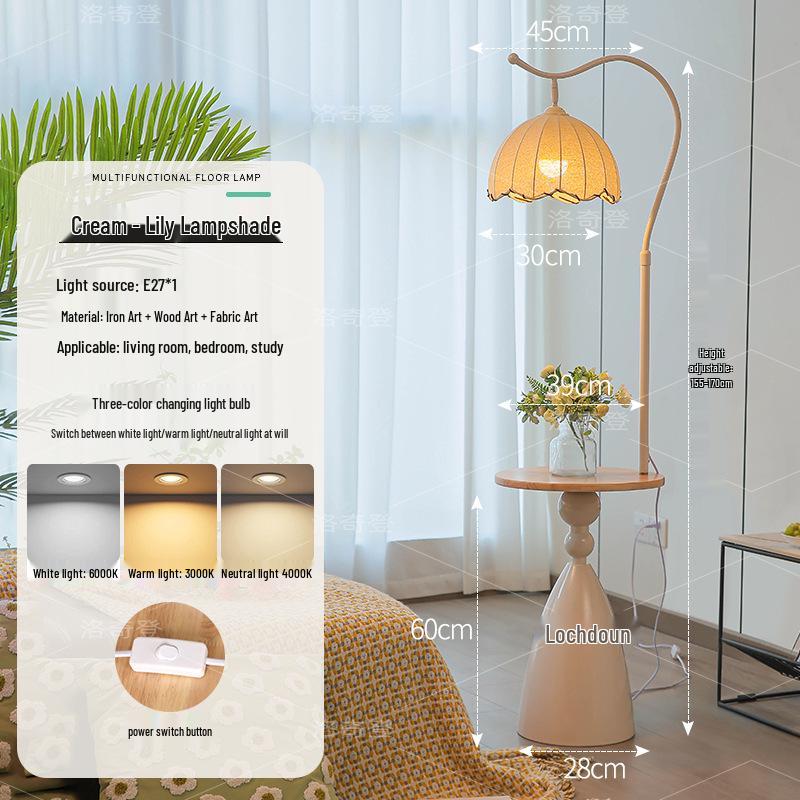 Cream Storage Shelf Floor Lamp with Ambient Light for Living Room or Bedroom
