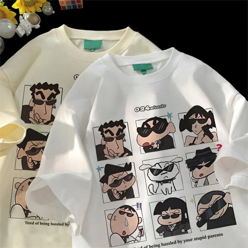 2026 Summer Women's Clothes Streetwear Crayon Shin Chan Print Cartoon T Shirt Tops Men's Women's Clothes 100%Cotton T Shirts
